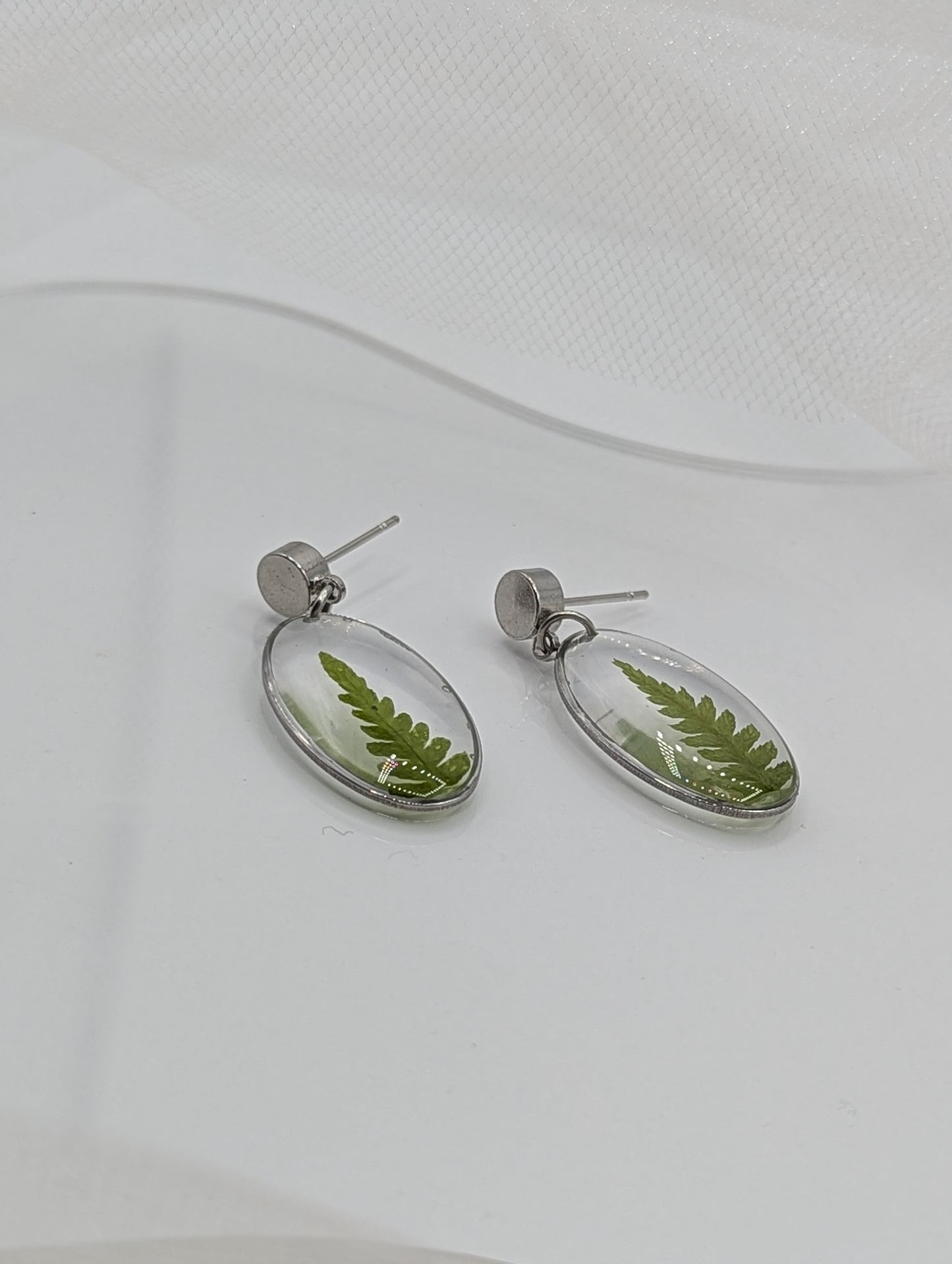 Oval Fern Earrings — Real Pressed Fern Leaf Jewelry