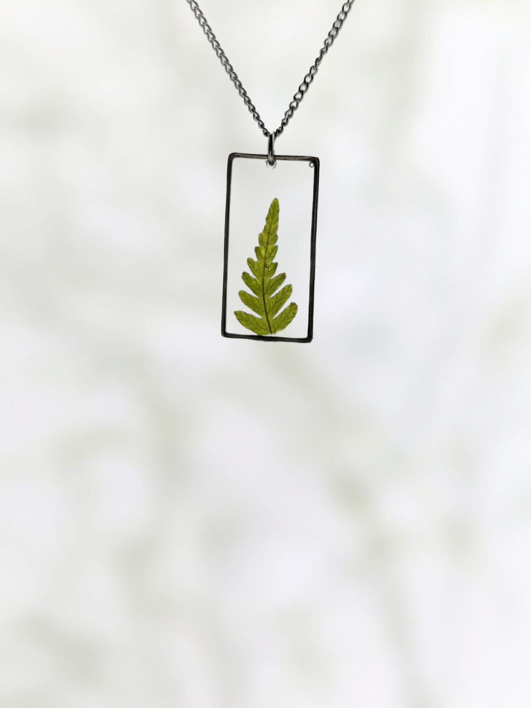 Rectangle Fern Necklace — Real Pressed Fern Leaf Pendant