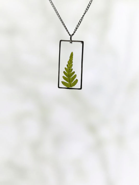 Rectangle Fern Necklace — Real Pressed Fern Leaf Pendant