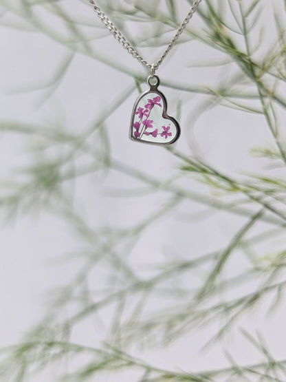 Heart Floral Necklace — Real Pressed Flower Heart Pendant