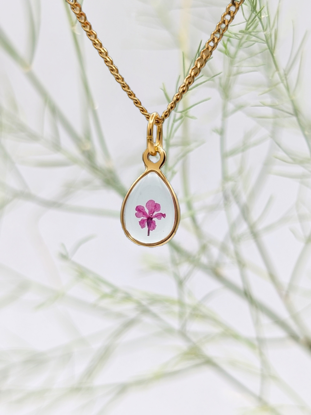 Teardrop Queen Anne's Lace Necklace — Real Pressed Wildflower Pendant