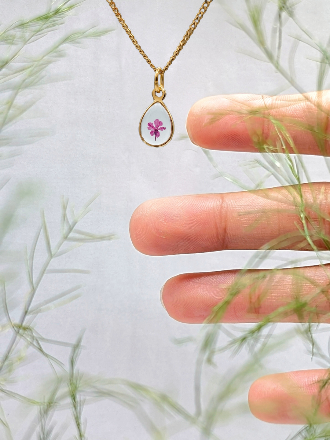 Teardrop Queen Anne's Lace Necklace — Real Pressed Wildflower Pendant