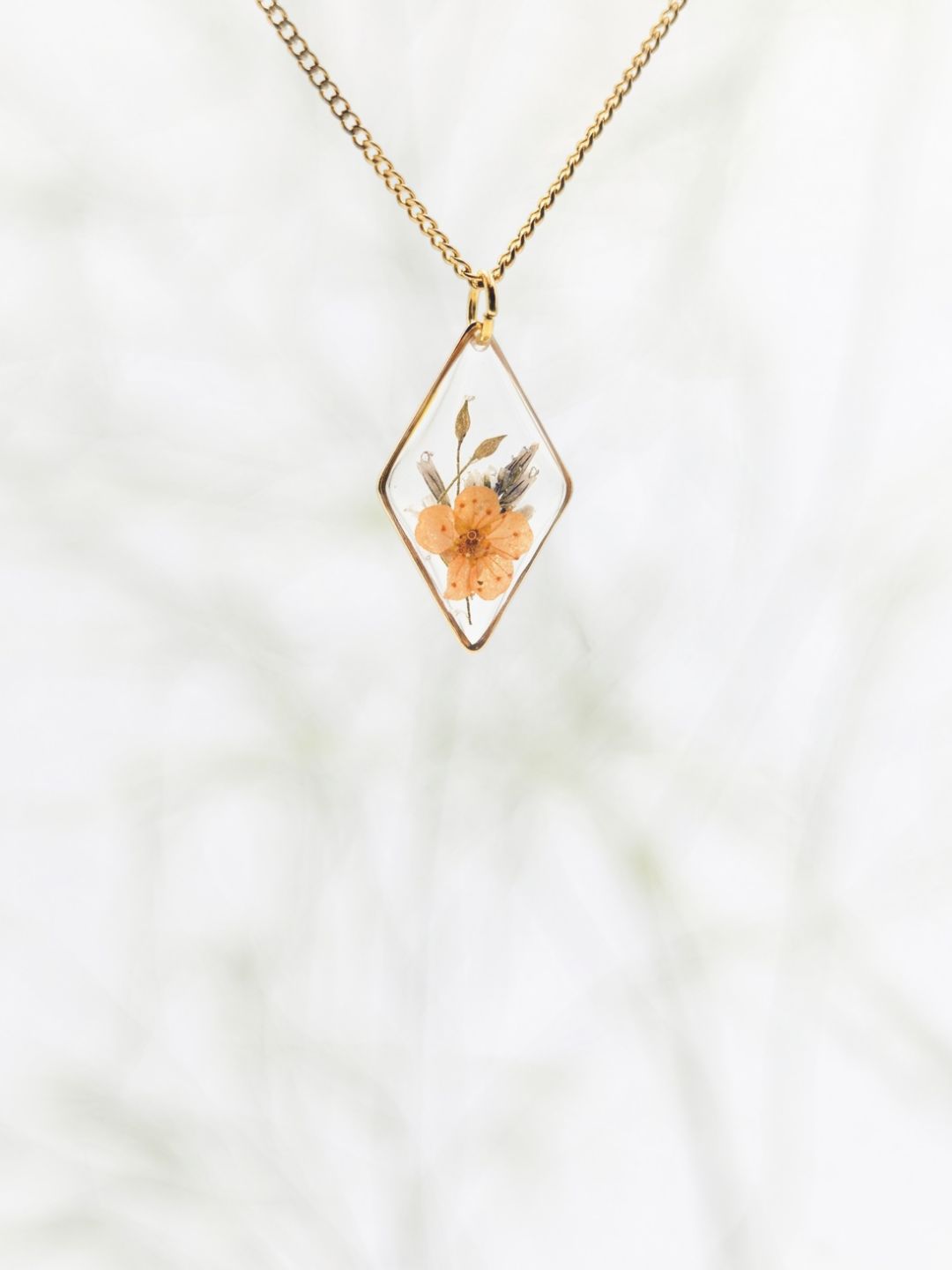 Diamond Garden Spirea Necklace — Real Pressed Flower Pendant