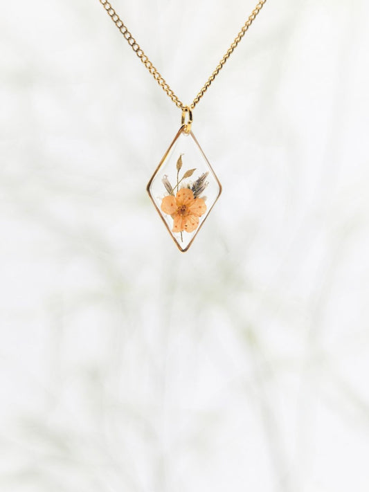 Diamond Garden Spirea Necklace — Real Pressed Flower Pendant