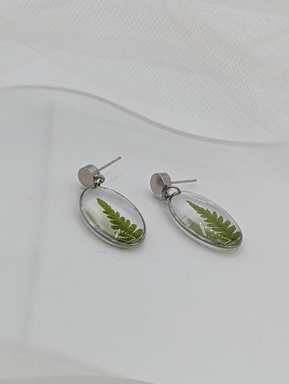 Oval Fern Earrings — Real Pressed Fern Leaf Jewelry