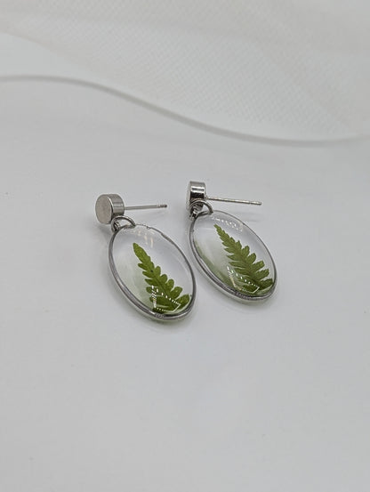 Oval Fern Earrings — Real Pressed Fern Leaf Jewelry