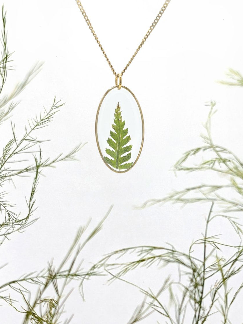 Oval Fern Necklace — Real Pressed Fern Leaf Pendant