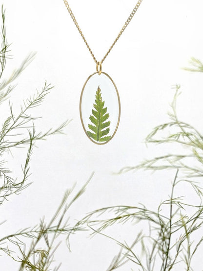 Oval Fern Necklace — Real Pressed Fern Leaf Pendant