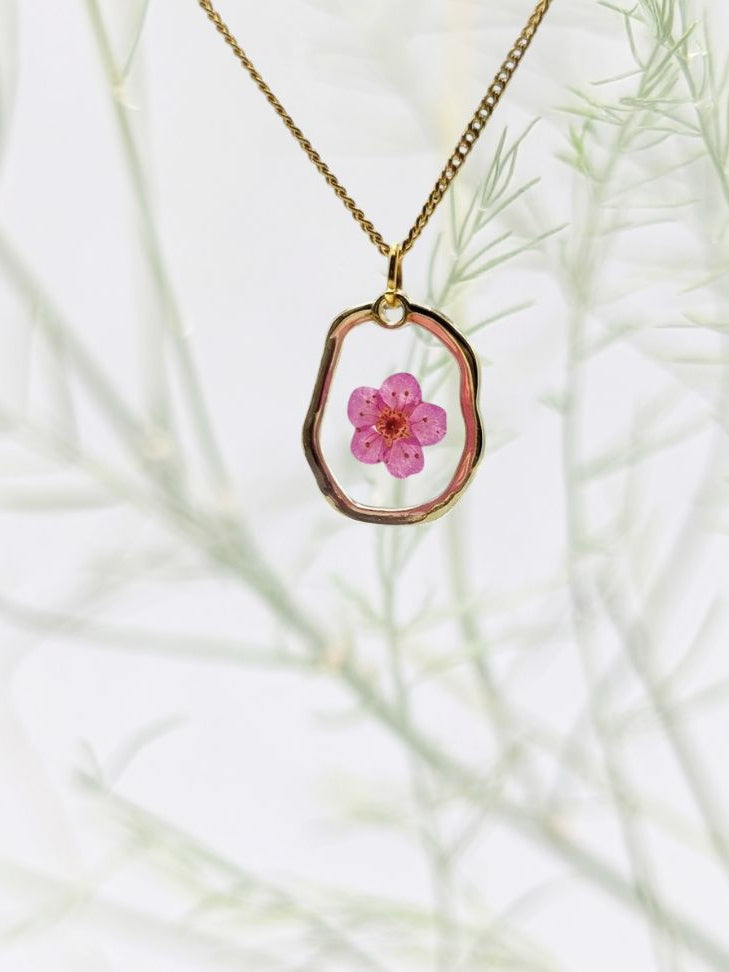 Mini Plum Blossom / Spirea Necklace — Real Pressed Flower Pendant